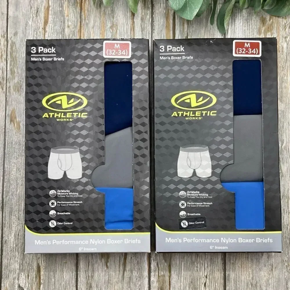 Men's Performance Nylon 6” Inseam Boxer Brief Underwear 2, 3-Packs Size M